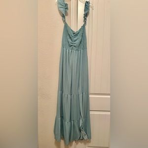 Blue Smocked Striped Feminine  Maxi Dress size L